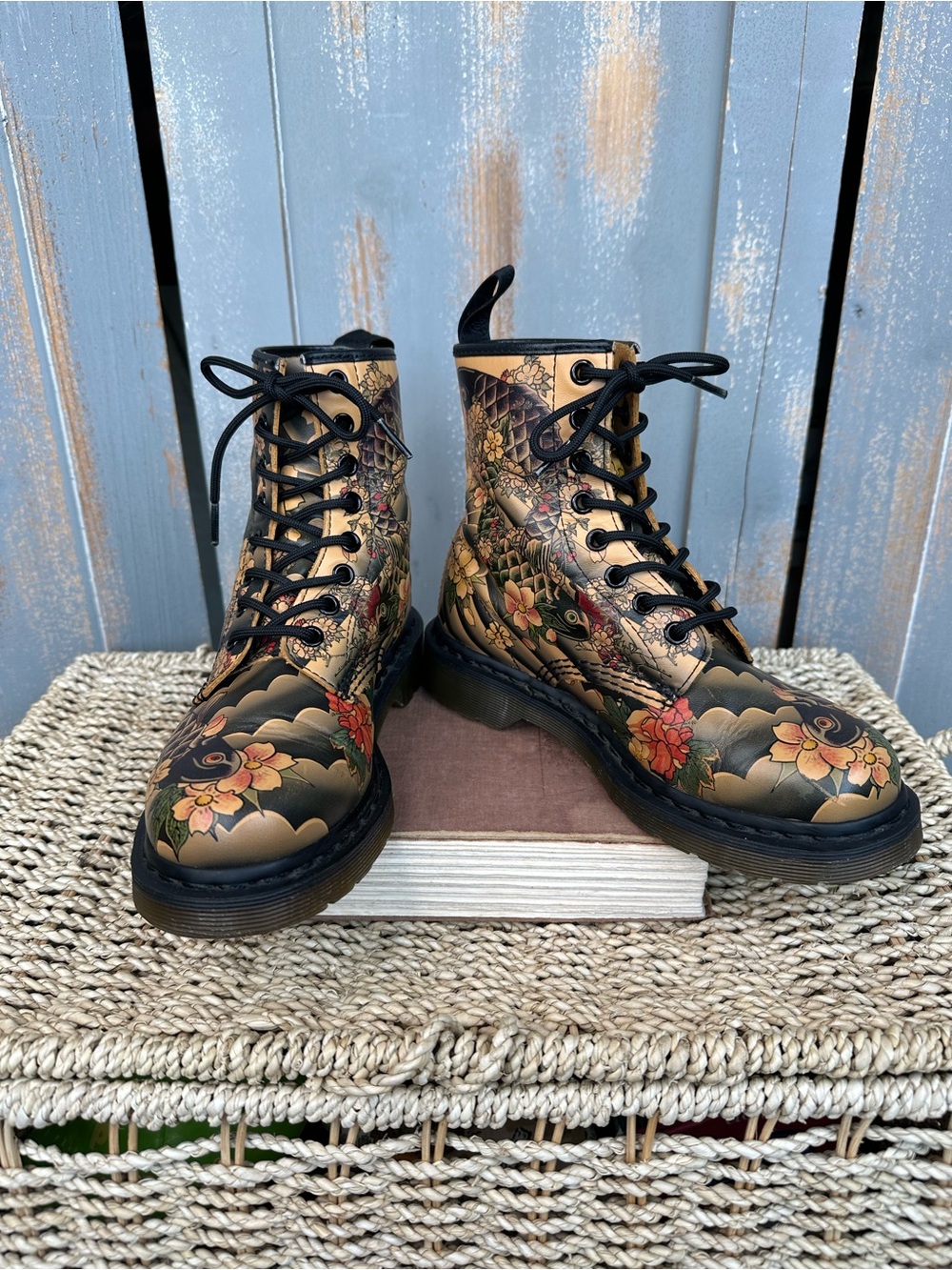 Dr. Martens X Evisu Wagara LE Tattoo Koi fish Floral 1460 Boots Sz EU 37/M5, L6